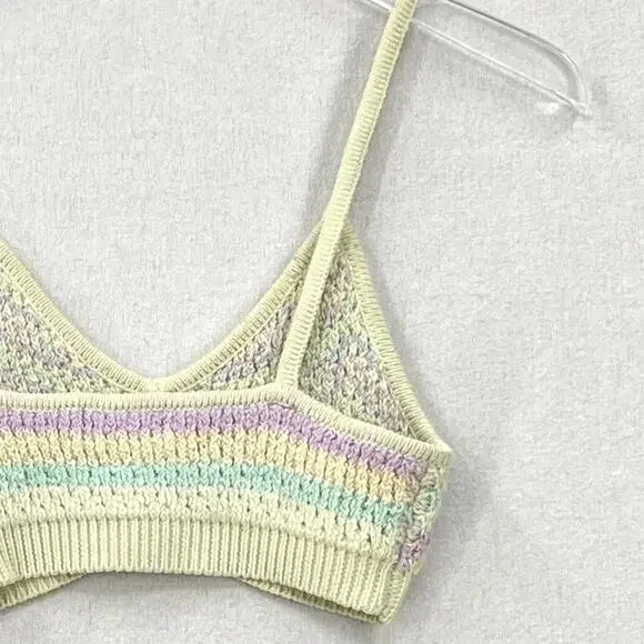 FOR LOVE AND LEMONS Corinna Bralette Womens Small Mint Sweater Knit Crop Chevron - Picture 7 of 16